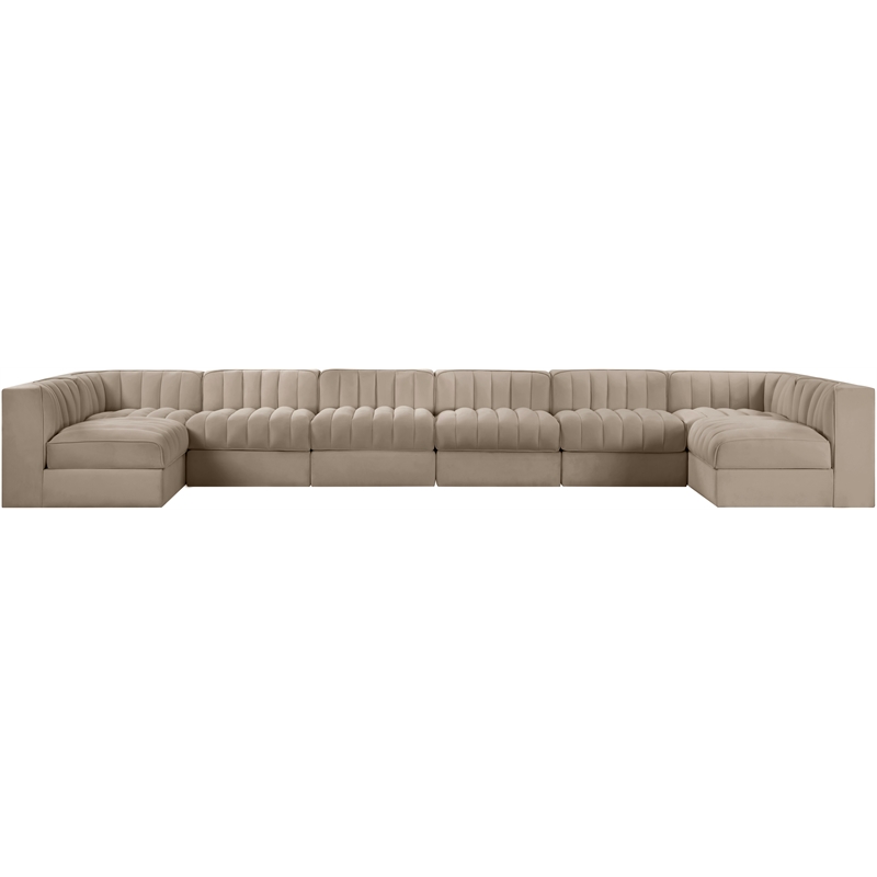 Meridian Furniture Rummi Beige Velvet Performance Fabric 8pc. Modular Sectional