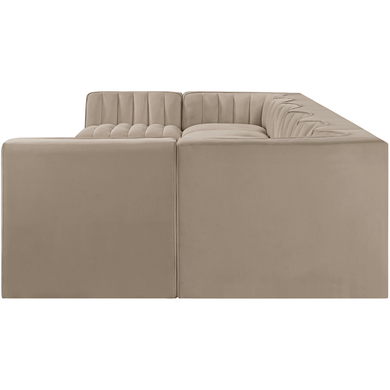 Meridian Furniture Rummi Beige Velvet Performance Fabric 8pc. Modular Sectional