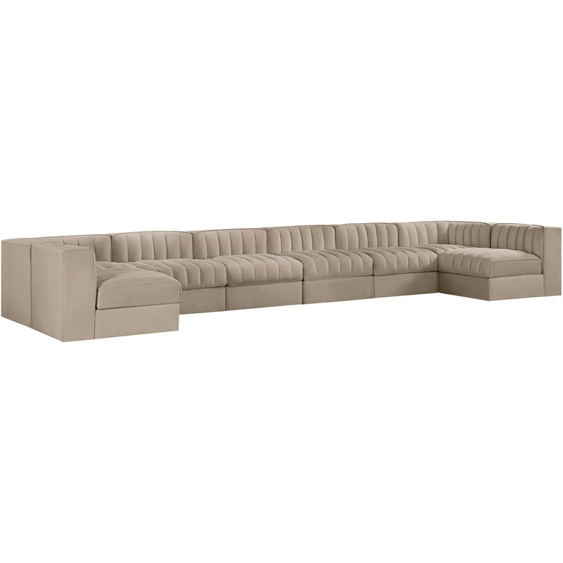 Meridian Furniture Rummi Beige Velvet Performance Fabric 8pc. Modular Sectional
