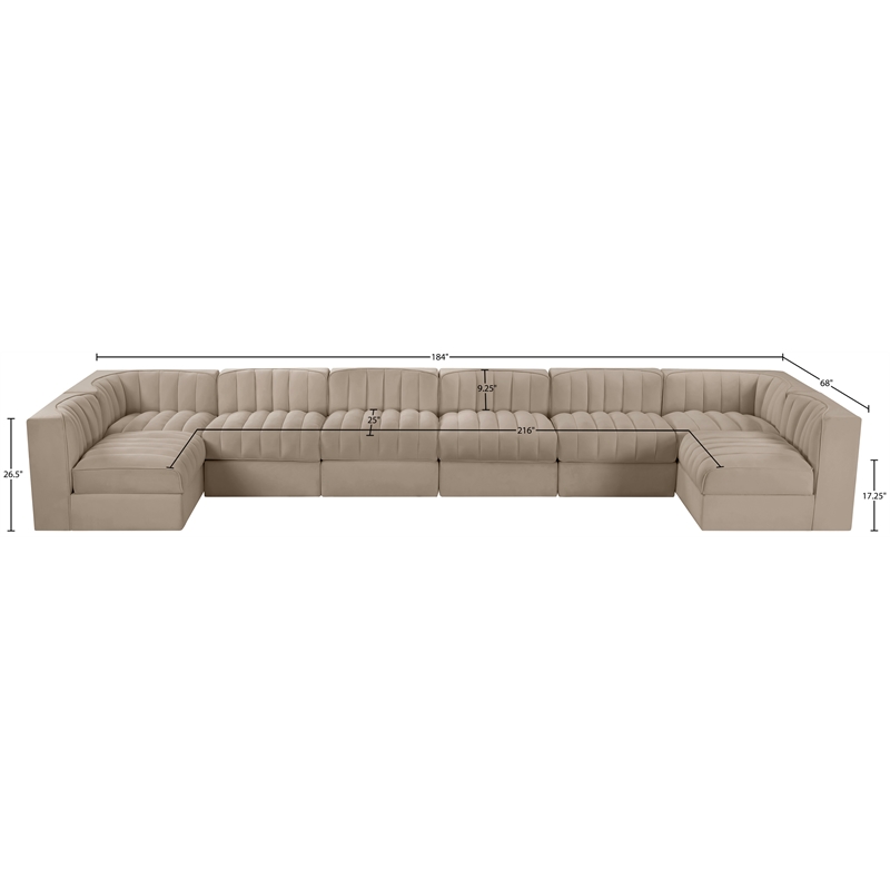 Meridian Furniture Rummi Beige Velvet Performance Fabric 8pc. Modular Sectional