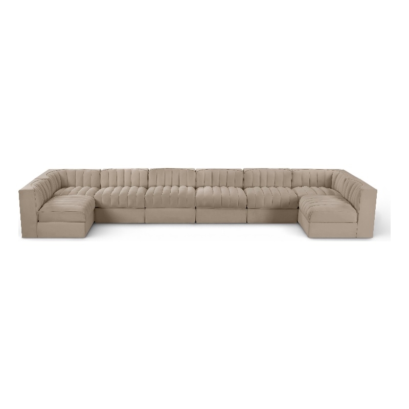 Meridian Furniture Rummi Beige Velvet Performance Fabric 8pc. Modular Sectional