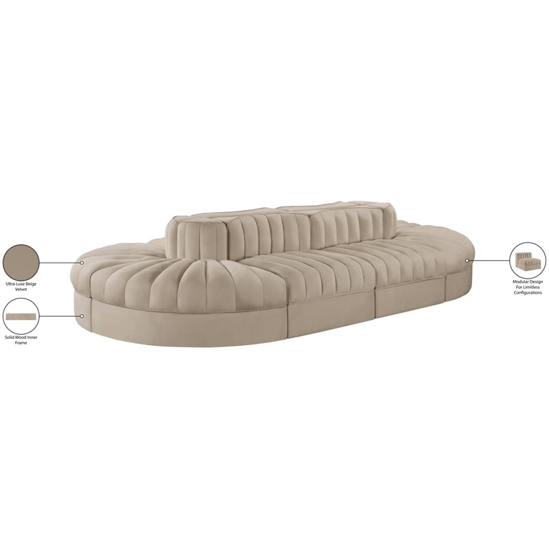 Meridian Furniture Rummi Beige Velvet Performance Fabric 8pc. Modular Sectional