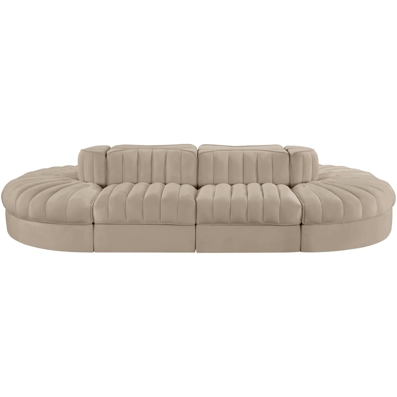 Meridian Furniture Rummi Beige Velvet Performance Fabric 8pc. Modular Sectional
