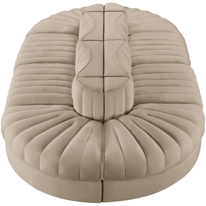 Meridian Furniture Rummi Beige Velvet Performance Fabric 8pc. Modular Sectional