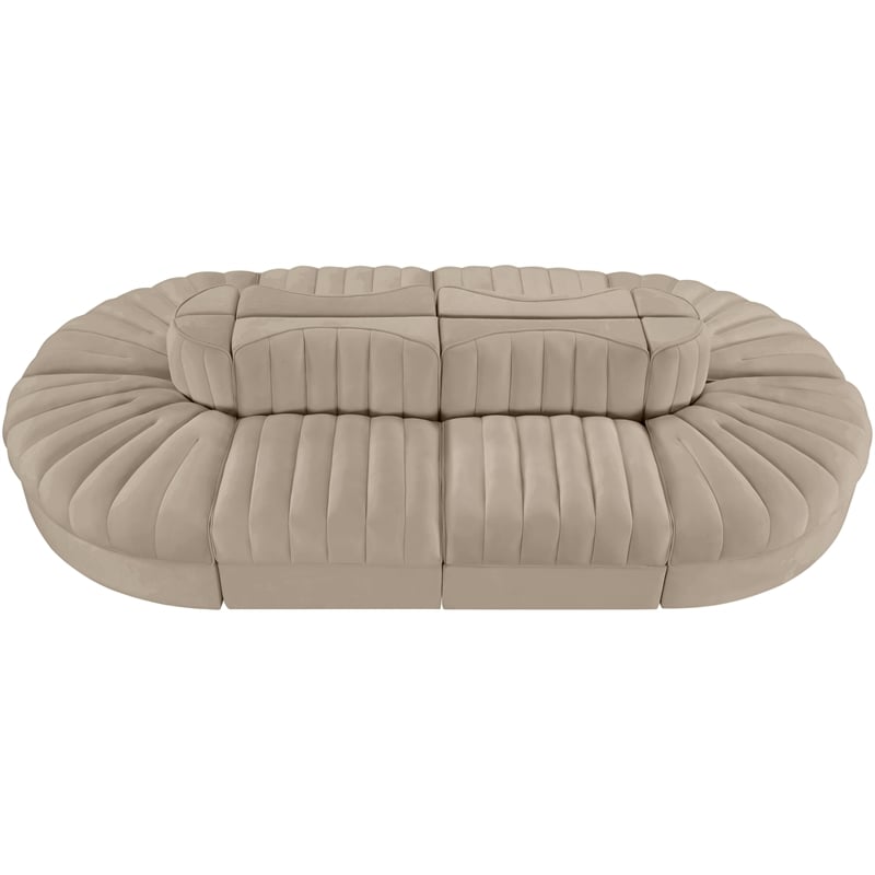 Meridian Furniture Rummi Beige Velvet Performance Fabric 8pc. Modular Sectional