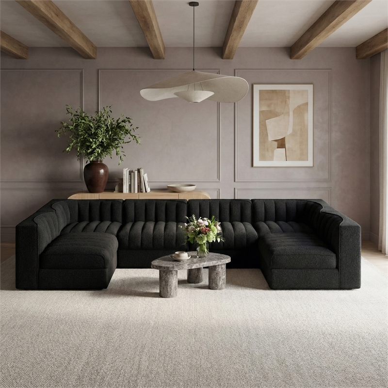 Meridian Furniture Rummi Black Velvet Performance Fabric 6pc. Modular Sectional