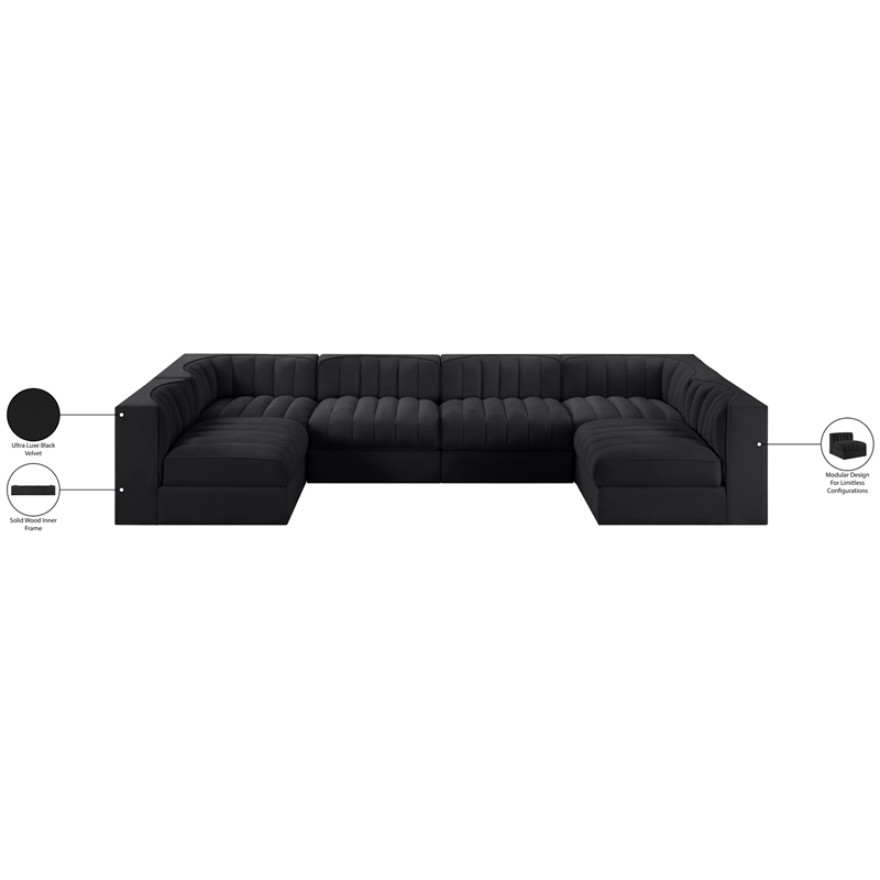 Meridian Furniture Rummi Black Velvet Performance Fabric 6pc. Modular Sectional