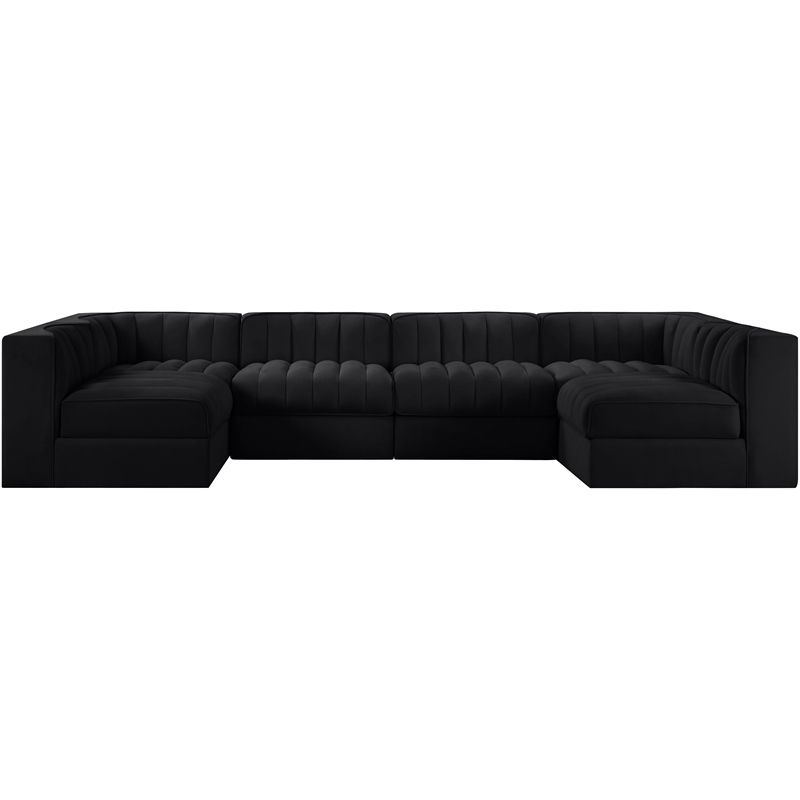 Meridian Furniture Rummi Black Velvet Performance Fabric 6pc. Modular Sectional
