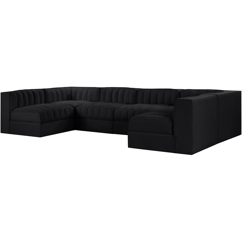 Meridian Furniture Rummi Black Velvet Performance Fabric 6pc. Modular Sectional