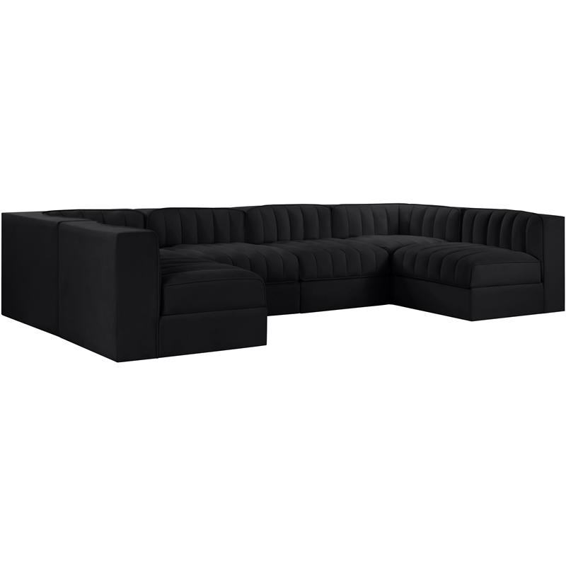 Meridian Furniture Rummi Black Velvet Performance Fabric 6pc. Modular Sectional