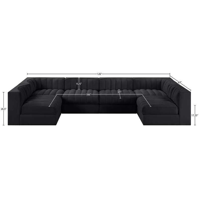 Meridian Furniture Rummi Black Velvet Performance Fabric 6pc. Modular Sectional