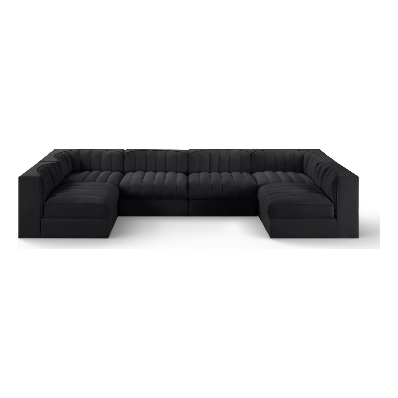 Meridian Furniture Rummi Black Velvet Performance Fabric 6pc. Modular Sectional