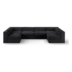 Meridian Furniture Rummi Black Velvet Performance Fabric 6pc. Modular Sectional