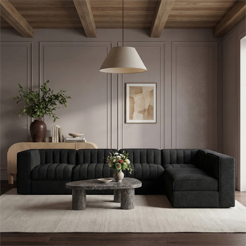 Meridian Furniture Rummi Black Velvet Performance Fabric 6pc. Modular Sectional