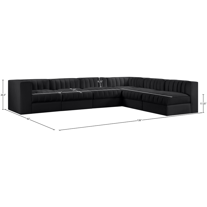 Meridian Furniture Rummi Black Velvet Performance Fabric 6pc. Modular Sectional