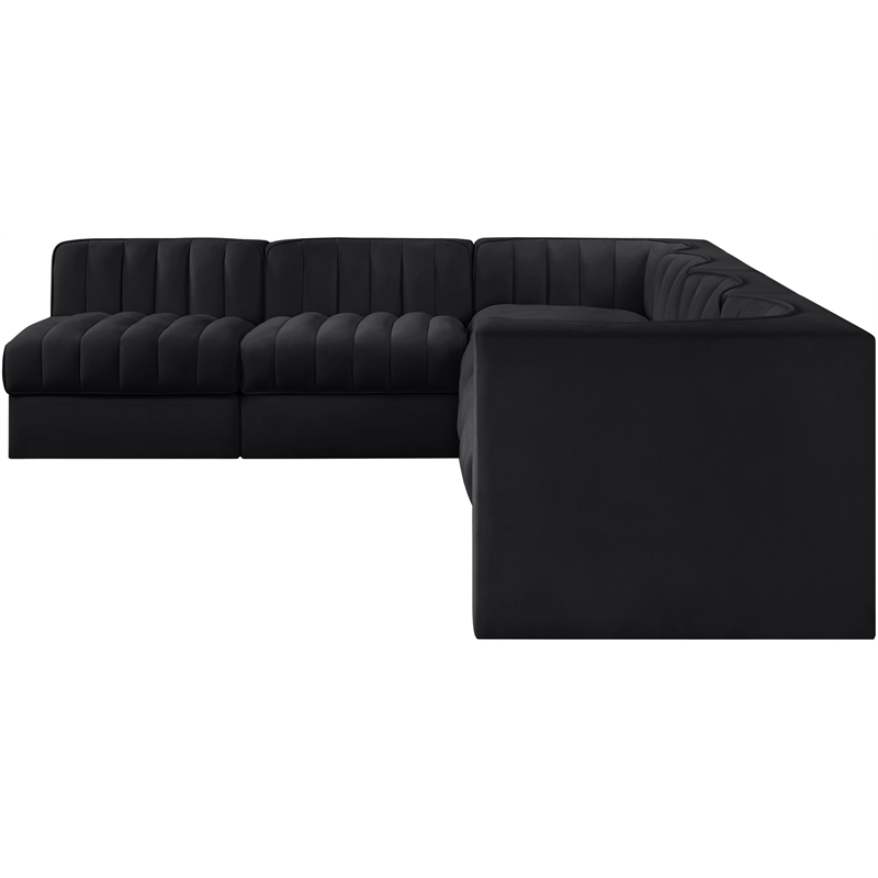 Meridian Furniture Rummi Black Velvet Performance Fabric 6pc. Modular Sectional