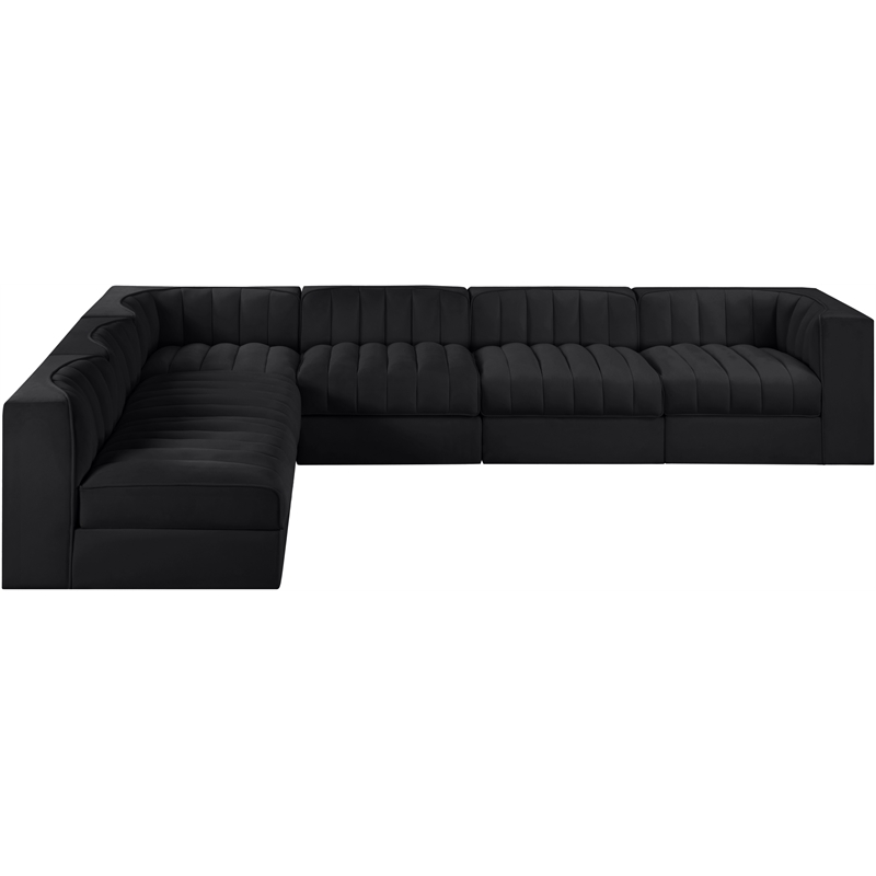 Meridian Furniture Rummi Black Velvet Performance Fabric 6pc. Modular Sectional