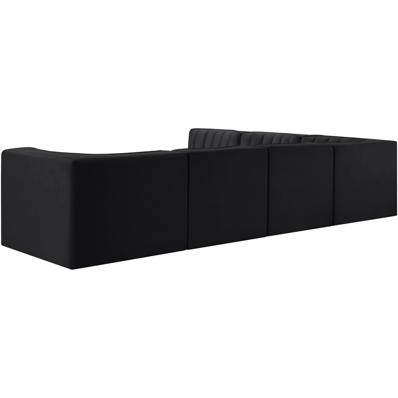 Meridian Furniture Rummi Black Velvet Performance Fabric 6pc. Modular Sectional