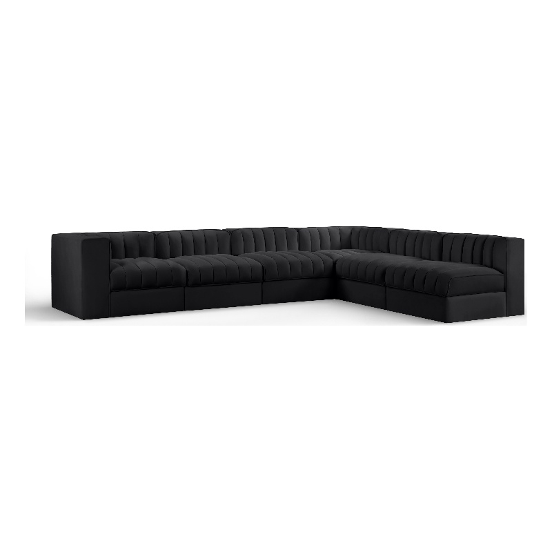 Meridian Furniture Rummi Black Velvet Performance Fabric 6pc. Modular Sectional