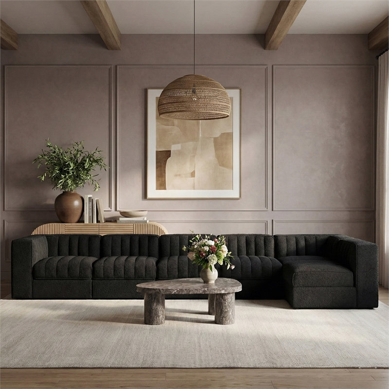 Meridian Furniture Rummi Black Velvet Performance Fabric 6pc. Modular Sectional