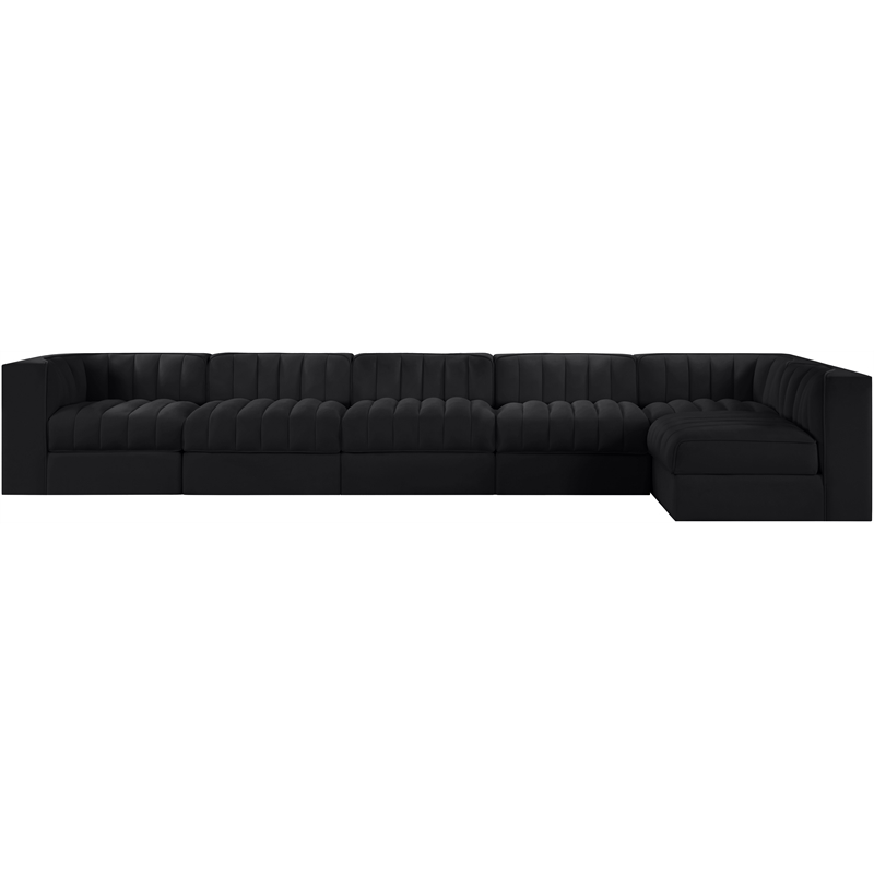 Meridian Furniture Rummi Black Velvet Performance Fabric 6pc. Modular Sectional