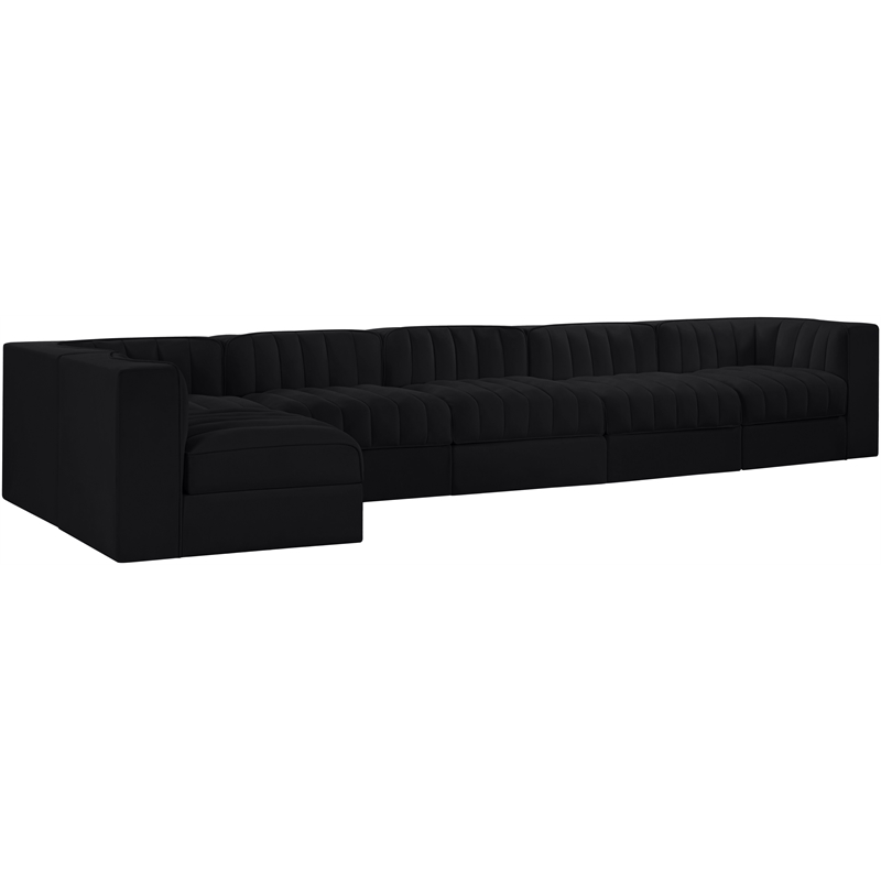 Meridian Furniture Rummi Black Velvet Performance Fabric 6pc. Modular Sectional