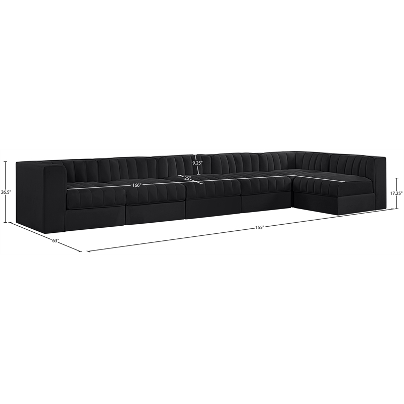 Meridian Furniture Rummi Black Velvet Performance Fabric 6pc. Modular Sectional