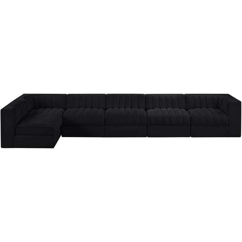 Meridian Furniture Rummi Black Velvet Performance Fabric 6pc. Modular Sectional