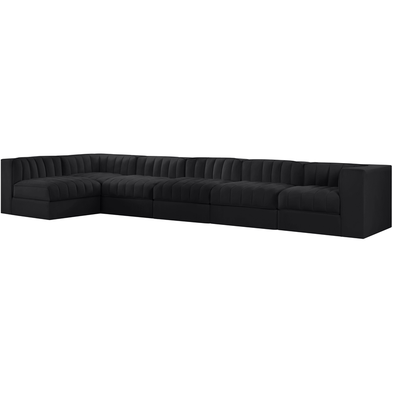 Meridian Furniture Rummi Black Velvet Performance Fabric 6pc. Modular Sectional