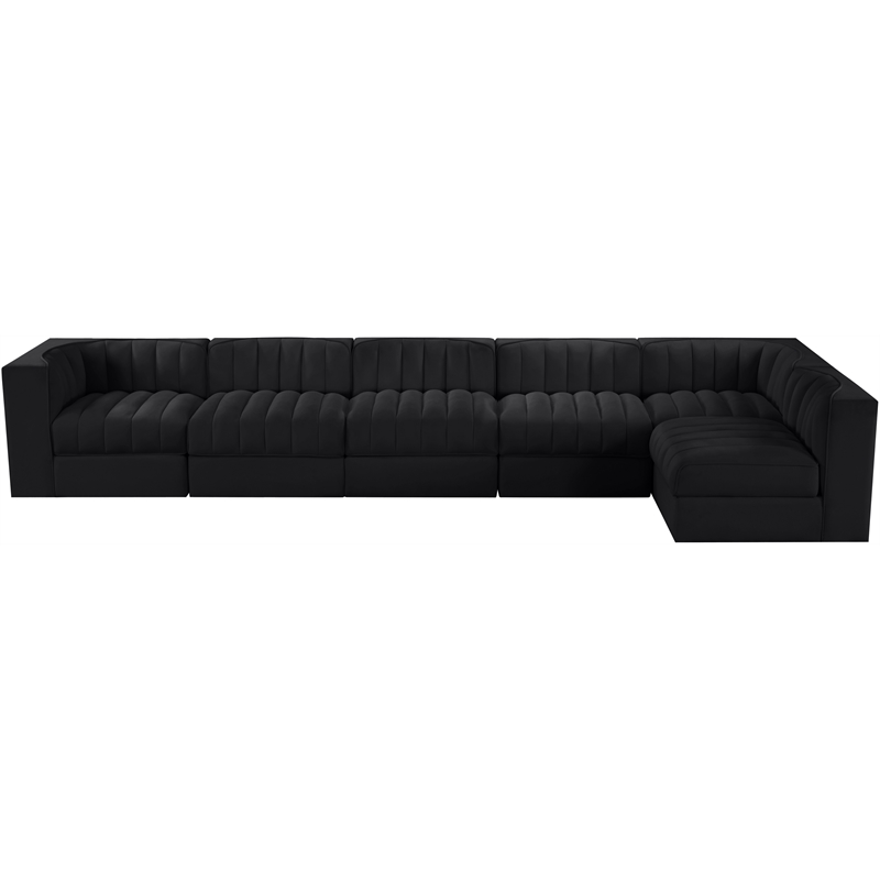 Meridian Furniture Rummi Black Velvet Performance Fabric 6pc. Modular Sectional