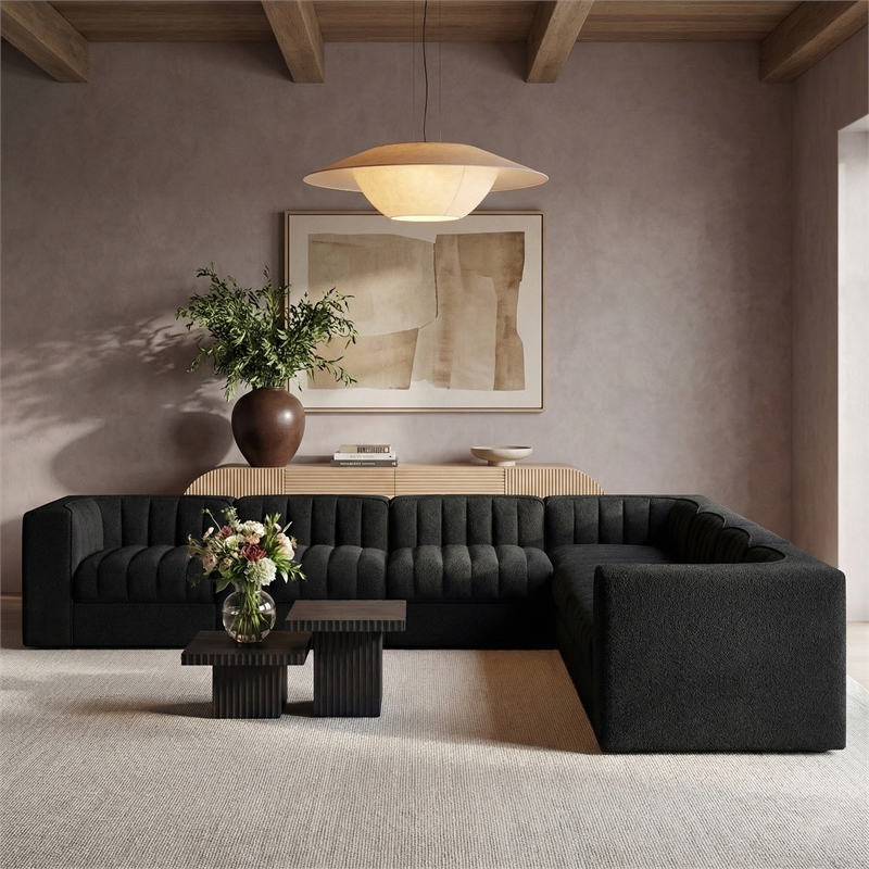 Meridian Furniture Rummi Black Velvet Performance Fabric 7pc. Modular Sectional