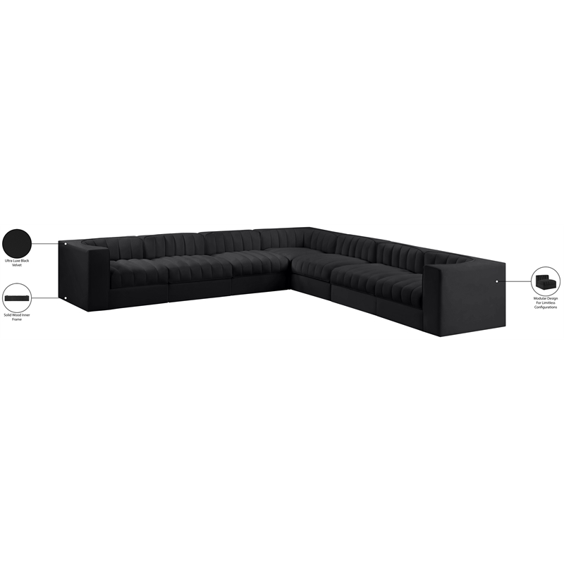 Meridian Furniture Rummi Black Velvet Performance Fabric 7pc. Modular Sectional