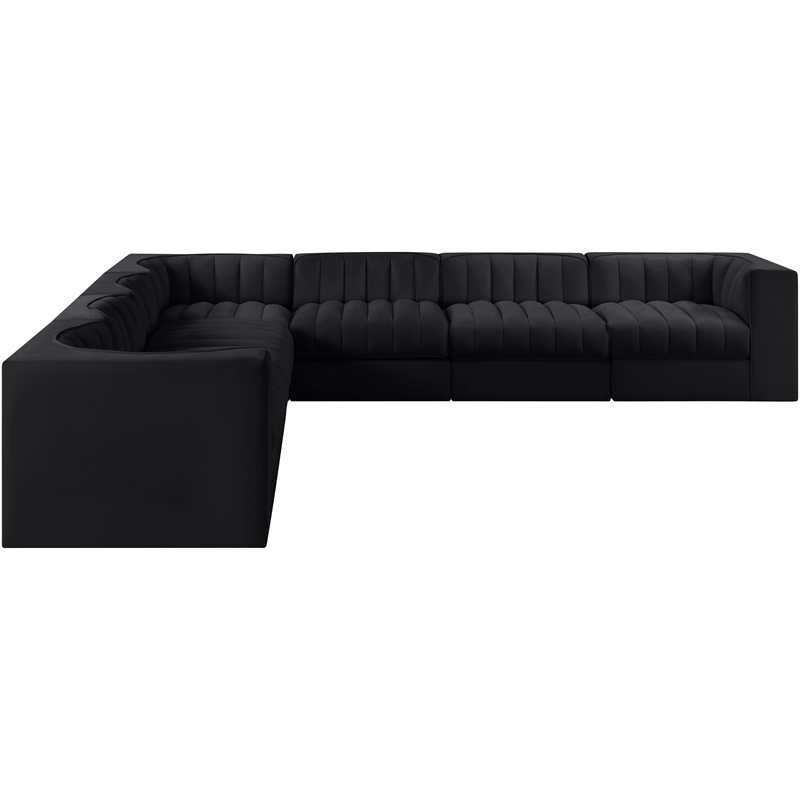 Meridian Furniture Rummi Black Velvet Performance Fabric 7pc. Modular Sectional