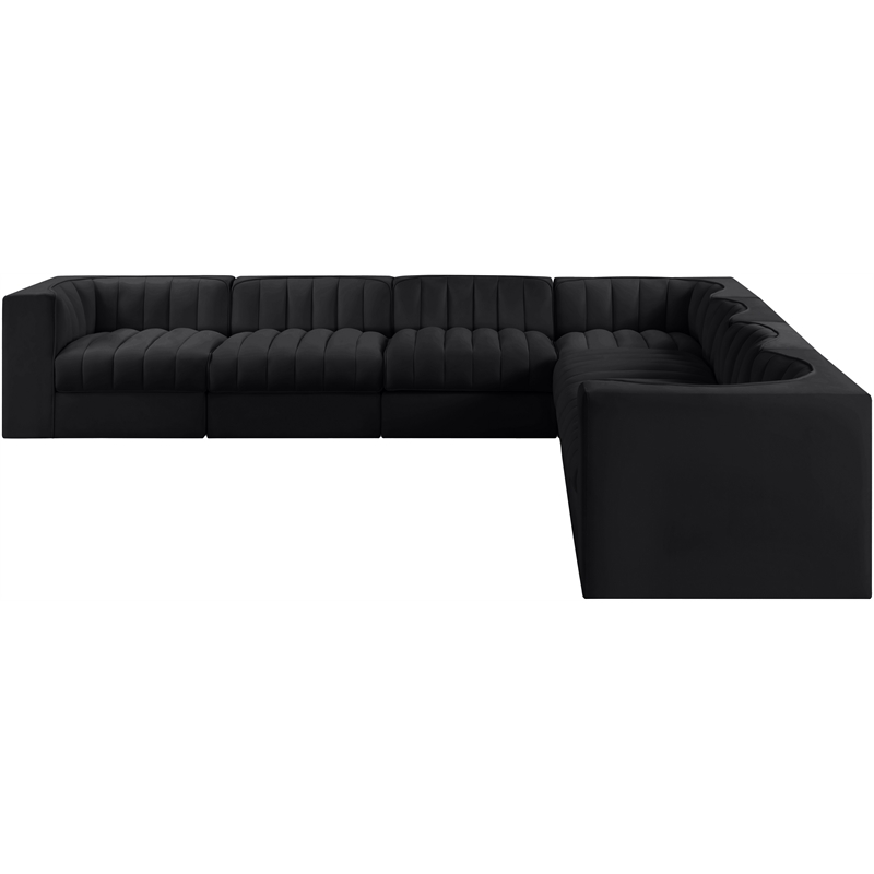 Meridian Furniture Rummi Black Velvet Performance Fabric 7pc. Modular Sectional