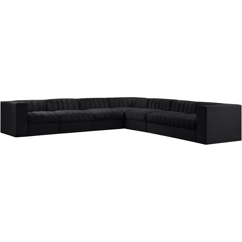 Meridian Furniture Rummi Black Velvet Performance Fabric 7pc. Modular Sectional