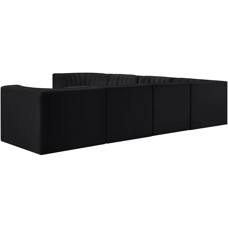 Meridian Furniture Rummi Black Velvet Performance Fabric 7pc. Modular Sectional