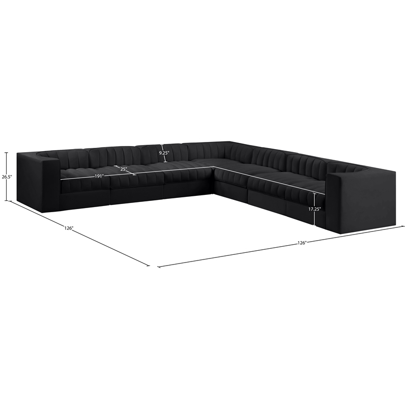 Meridian Furniture Rummi Black Velvet Performance Fabric 7pc. Modular Sectional