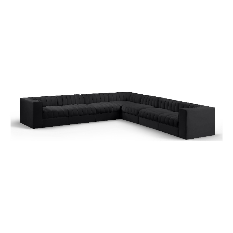 Meridian Furniture Rummi Black Velvet Performance Fabric 7pc. Modular Sectional