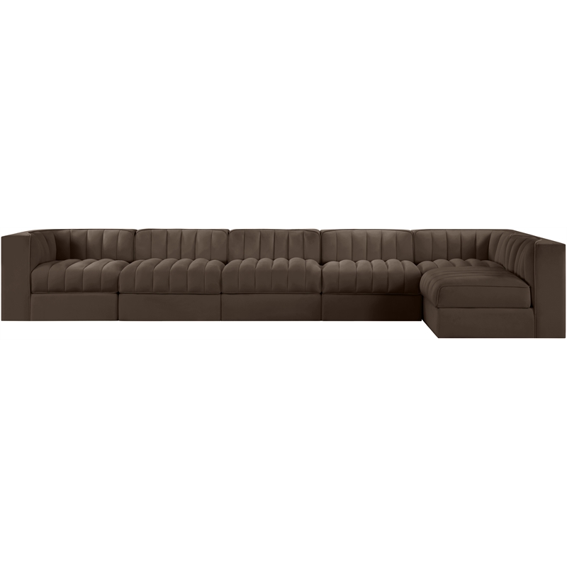 Meridian Furniture Rummi Brown Velvet Performance Fabric 6pc. Modular Sectional