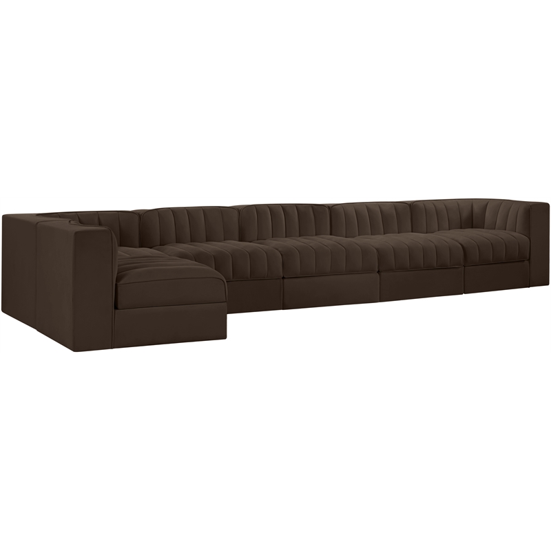 Meridian Furniture Rummi Brown Velvet Performance Fabric 6pc. Modular Sectional