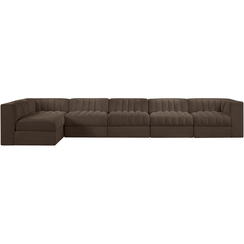Meridian Furniture Rummi Brown Velvet Performance Fabric 6pc. Modular Sectional