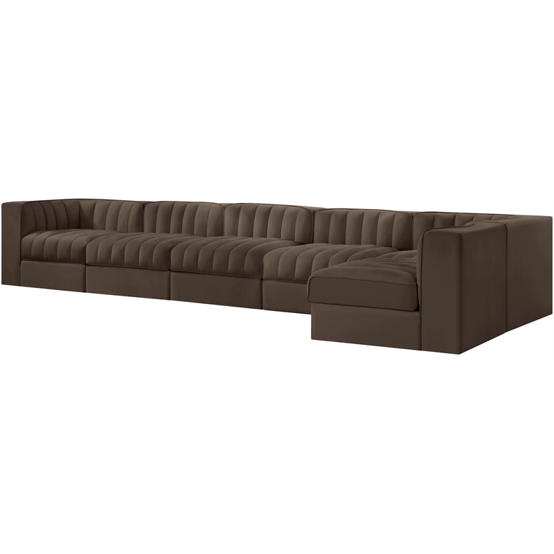 Meridian Furniture Rummi Brown Velvet Performance Fabric 6pc. Modular Sectional