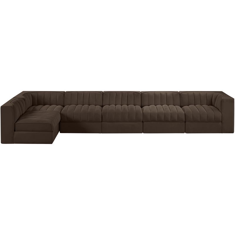 Meridian Furniture Rummi Brown Velvet Performance Fabric 6pc. Modular Sectional