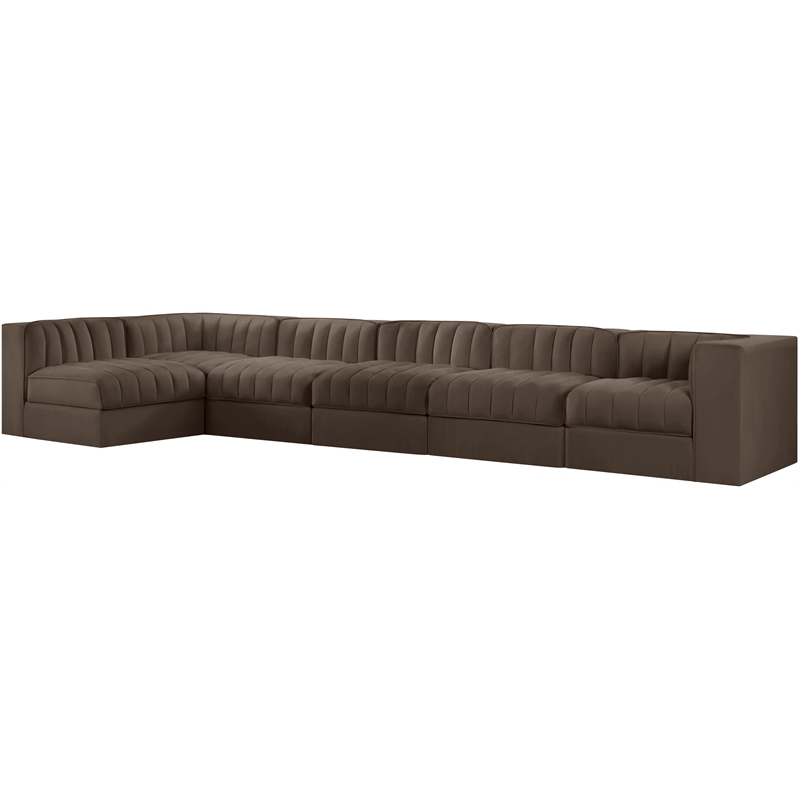 Meridian Furniture Rummi Brown Velvet Performance Fabric 6pc. Modular Sectional
