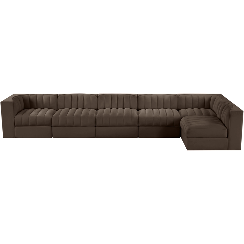 Meridian Furniture Rummi Brown Velvet Performance Fabric 6pc. Modular Sectional