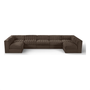 Meridian Furniture Rummi Brown Velvet Performance Fabric 7pc. Modular Sectional