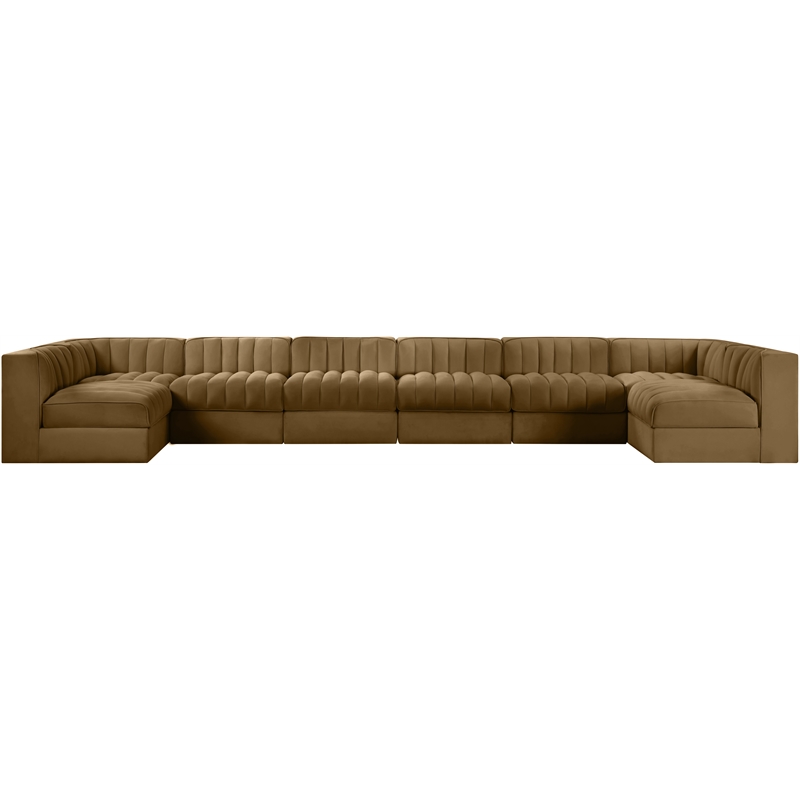 Meridian Furniture Rummi Saddle Velvet Performance Fabric 8pc. Modular Sectional