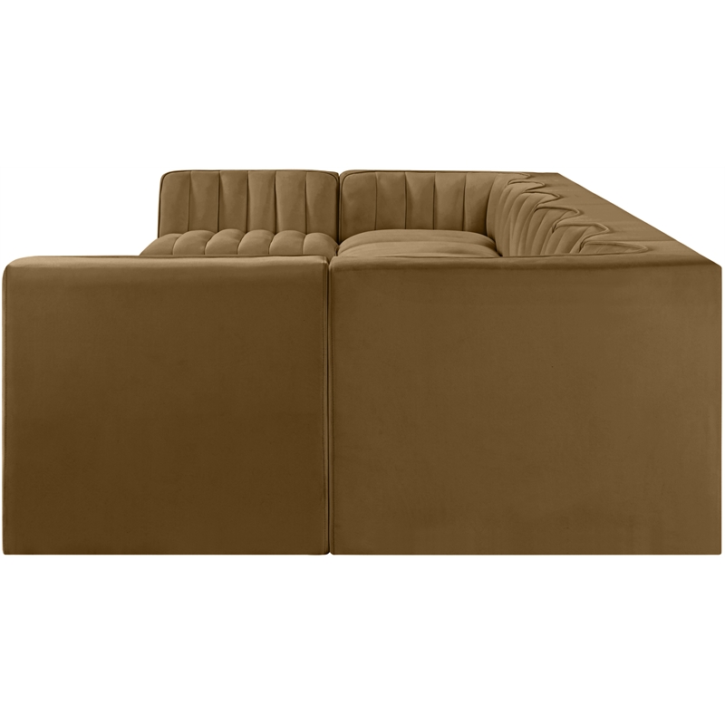 Meridian Furniture Rummi Saddle Velvet Performance Fabric 8pc. Modular Sectional