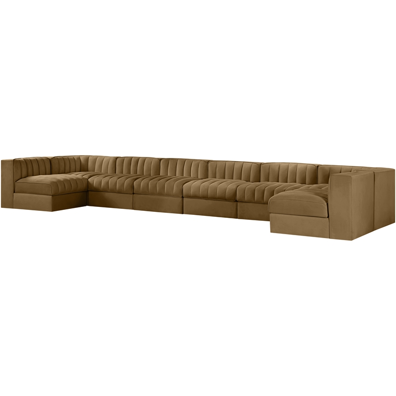Meridian Furniture Rummi Saddle Velvet Performance Fabric 8pc. Modular Sectional