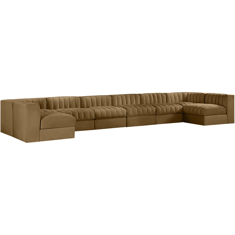 Meridian Furniture Rummi Saddle Velvet Performance Fabric 8pc. Modular Sectional